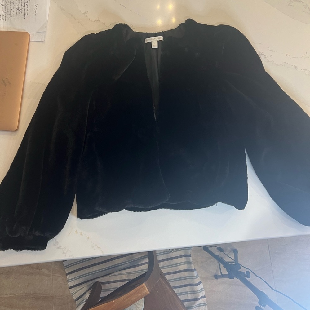 Chelsea and Violet, black furry jacket